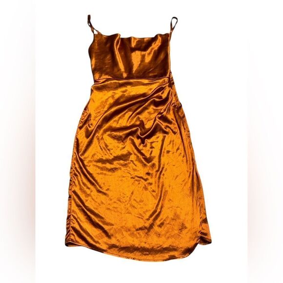 Nikasha X ANTHROPOLOGIE women’s burnt orange Ruched Mini slip Dress size 2 - Picture 6 of 11